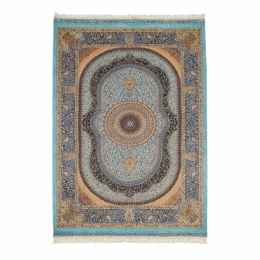 Royal Turquoise Medallion Hand Knotted Silk Rug