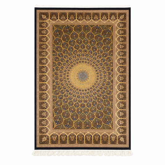 Persian Medallion Intricate Gold Silk Rug