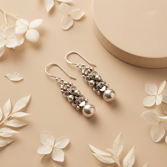Vintage Floral Drops in Pure Silver