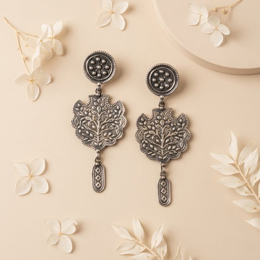 Vintage Kalpavriksha Motif Oxidized Silver Earrings