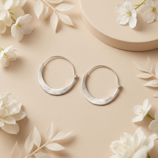 Hammered Crescent 92.5 Sterling Silver Hoops