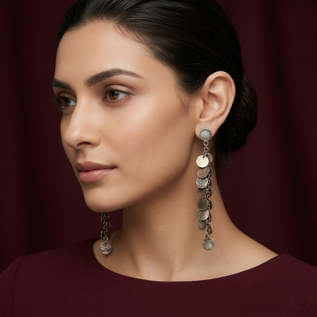Handcrafted Cascading Silver Coin Drop Earrings