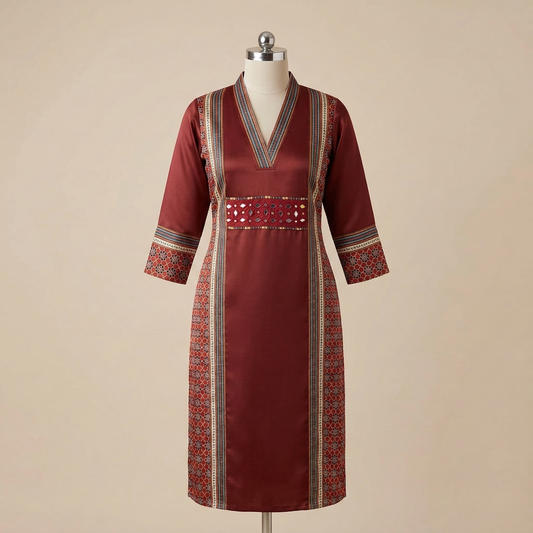 Crimson Elegance Handcrafted Fusion Kurti