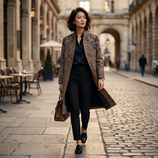 Majestic Paisley Heritage Stand Collar Long Coat