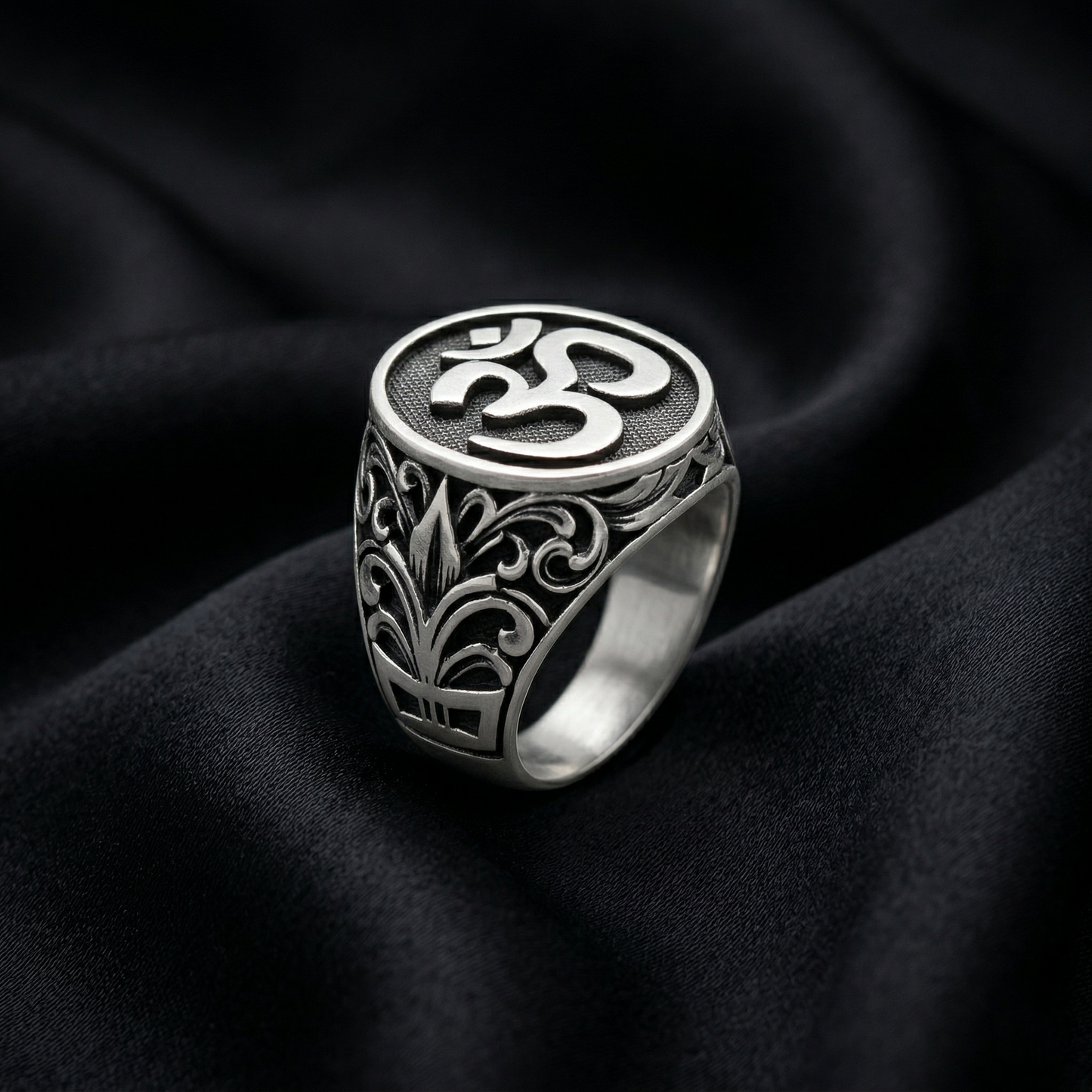 Divine Om Intricate Silver Signet Ring