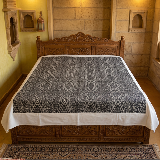Geometric Simplicity Charcoal Handcrafted Luxury Bedcover