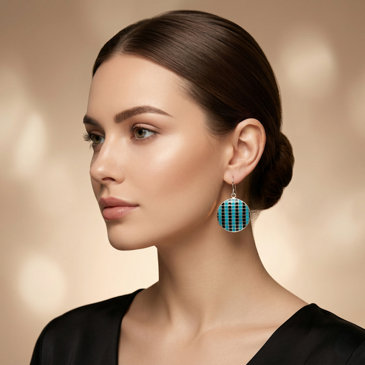 Midnight Mosaic Turquoise Silver Drop Earrings