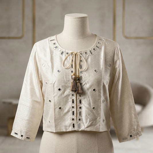 Ivory Heritage Mirror-Work Ethnic Jacket