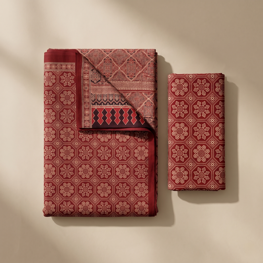 Maroon Ajrakh Print Traditional Cotton Saree