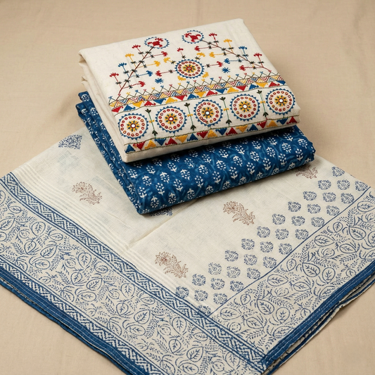 Elegant Indigo Floral Unstitched Suit Set