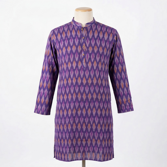Royal Purple Ikat Cotton Men's Kurta