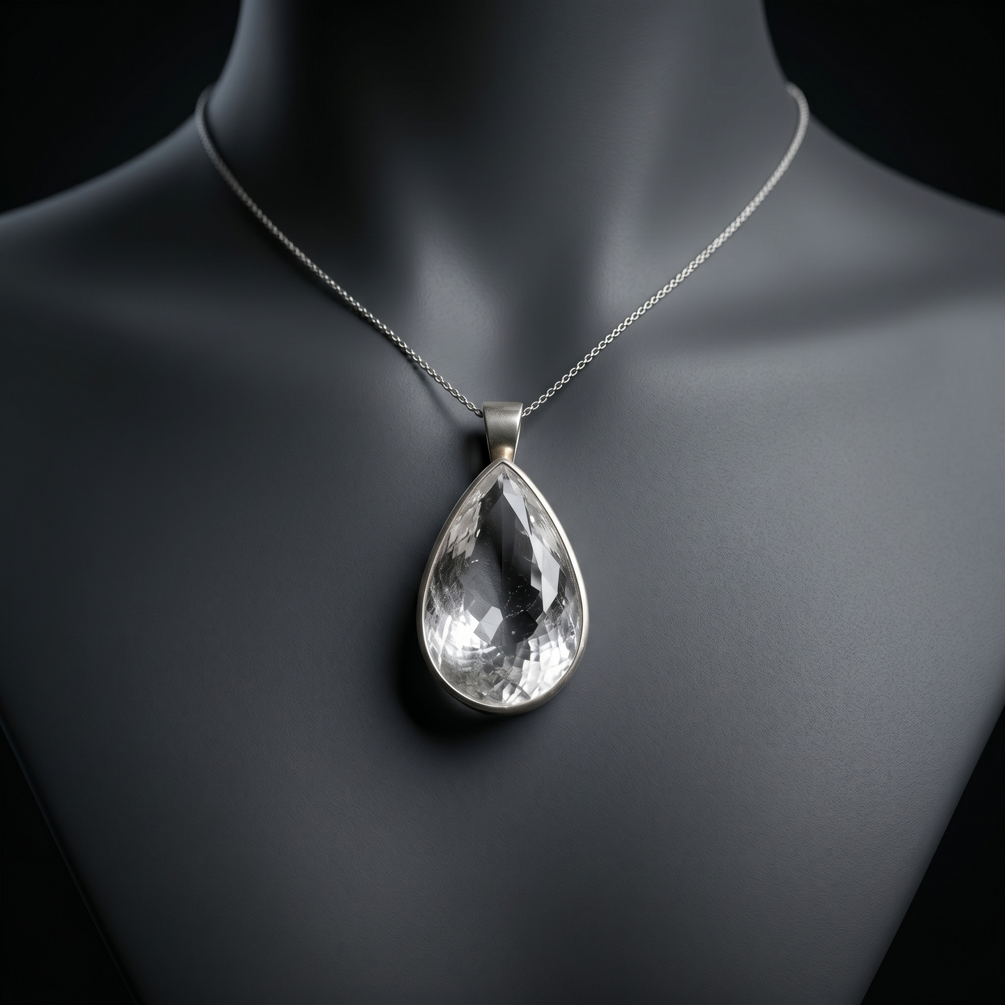 Handcrafted Pear-Cut Crystal Silver Pendant