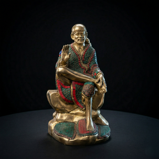 Antique Brass Sai Baba Stone Statue