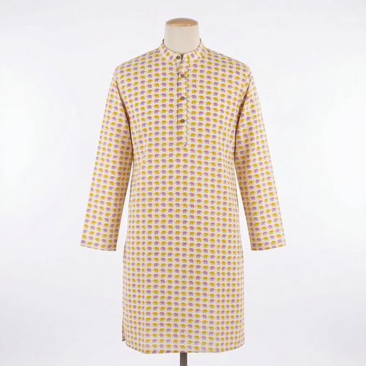 Elephant Print Hand Block Cotton Kurta