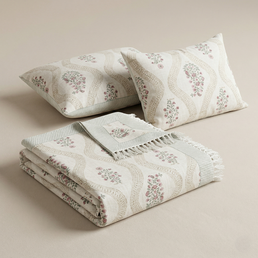 Ethereal Floral Handcrafted Khadi Bedcover Set