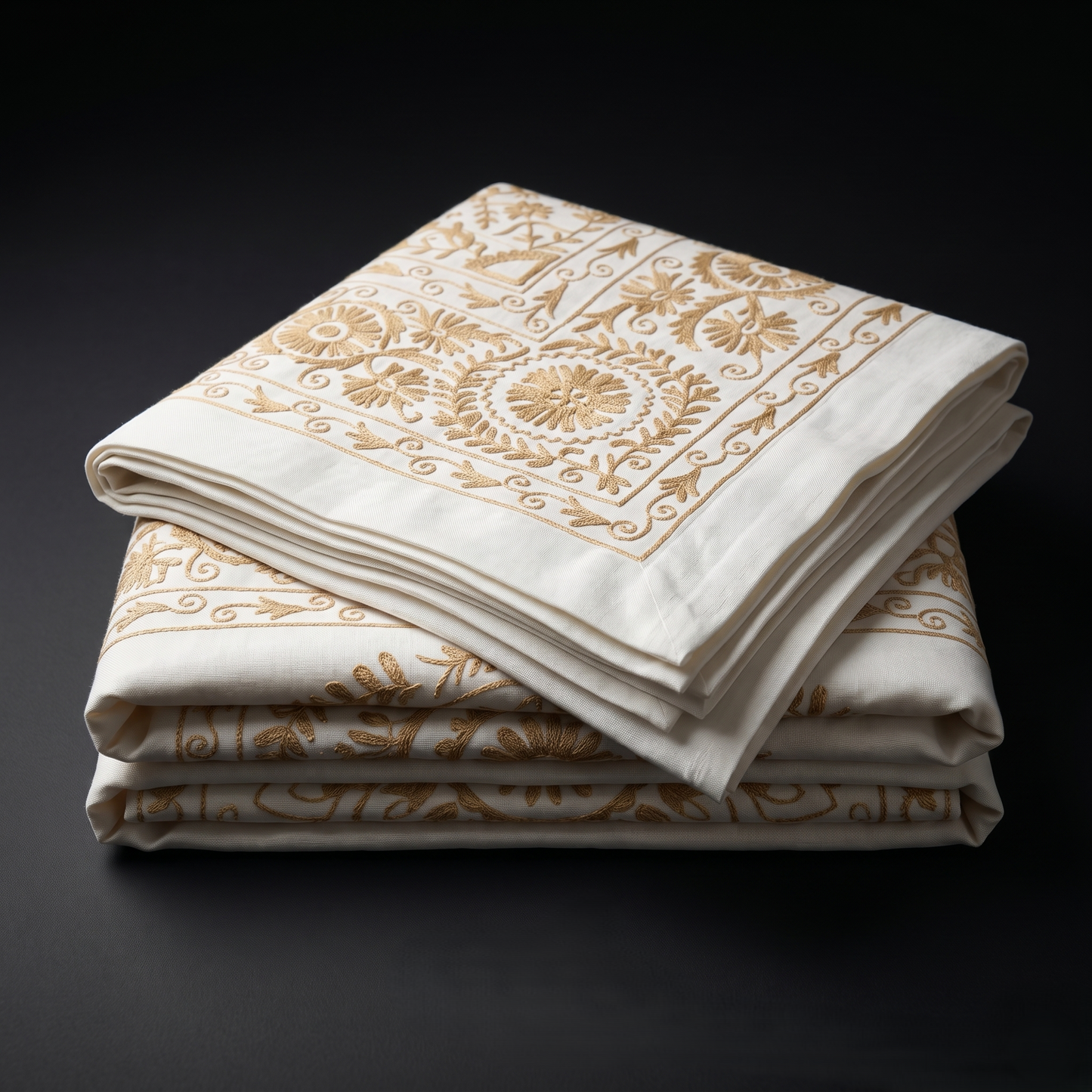 Luxury Ivory Gold Floral Handcrafted Bedcover