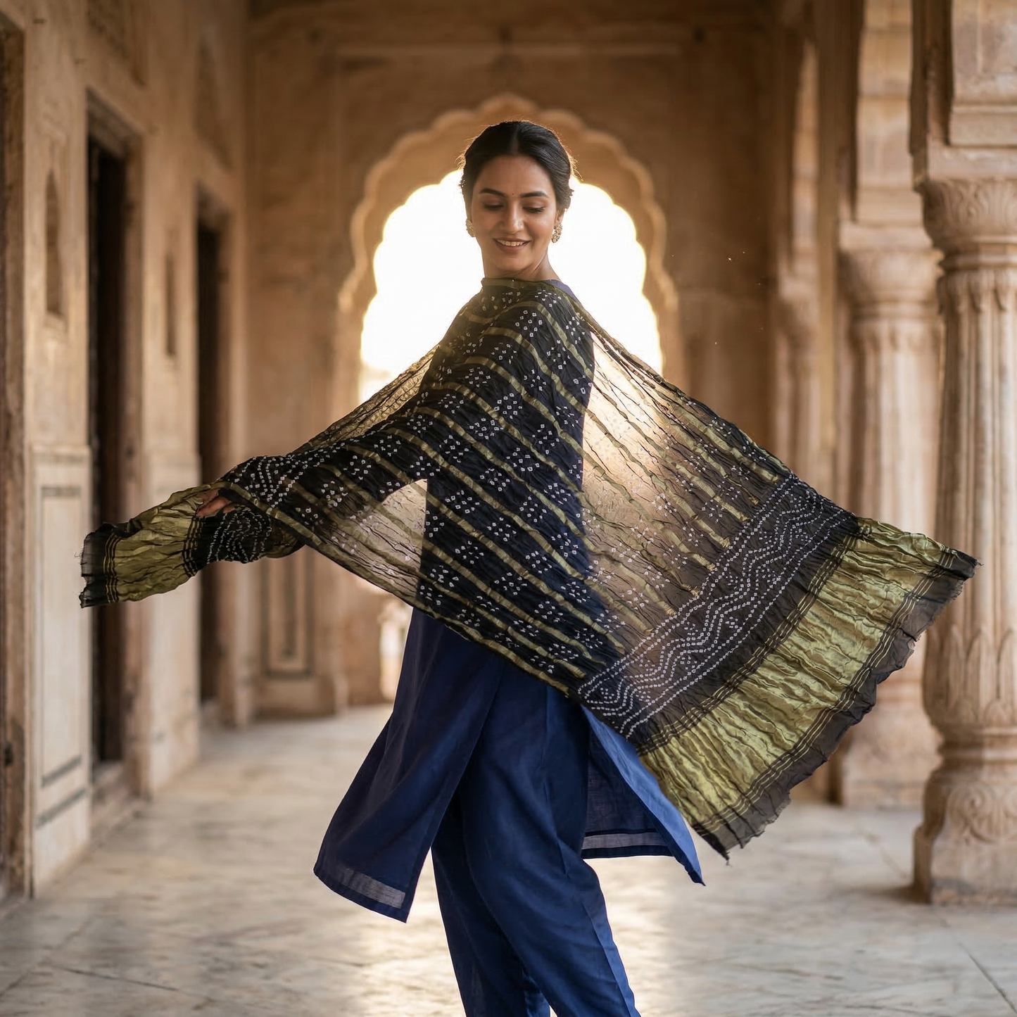 Black Bandhani Silk Dupatta With Zari