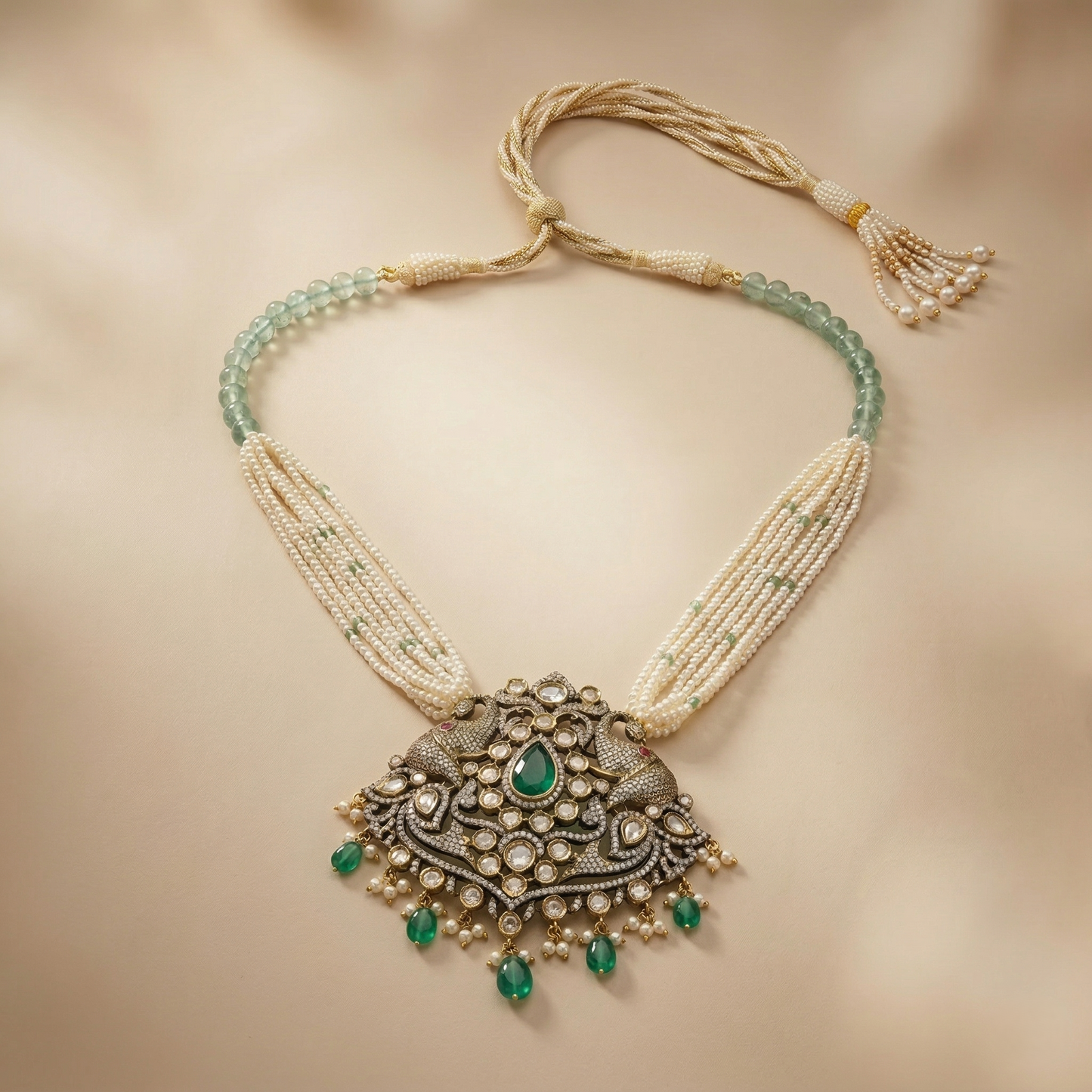 The Royal Peacock Emerald Silver Necklace