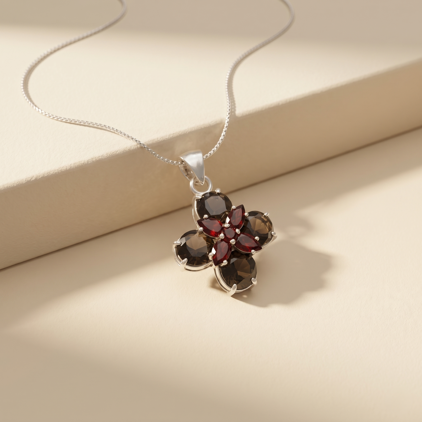 Elegant Silver Cross Gemstone Pendant