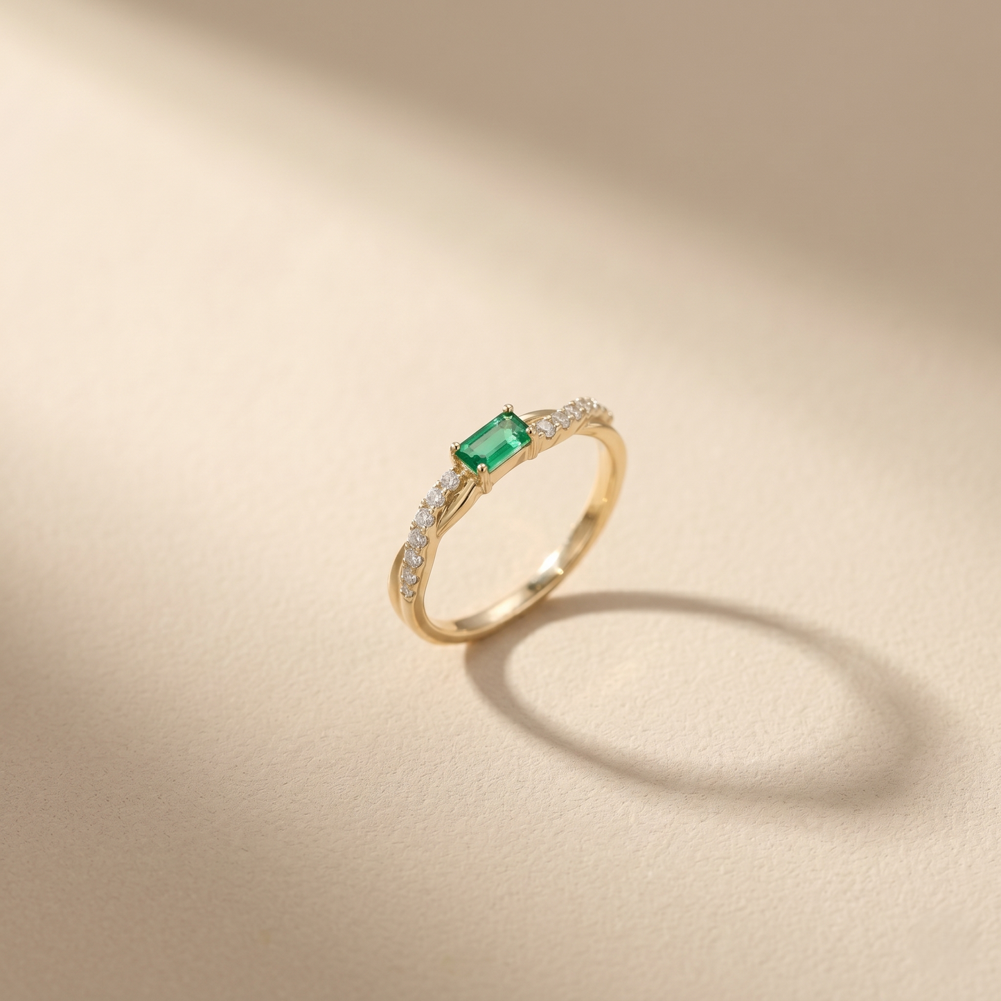 Emerald Cut Gold Twist Diamond Ring