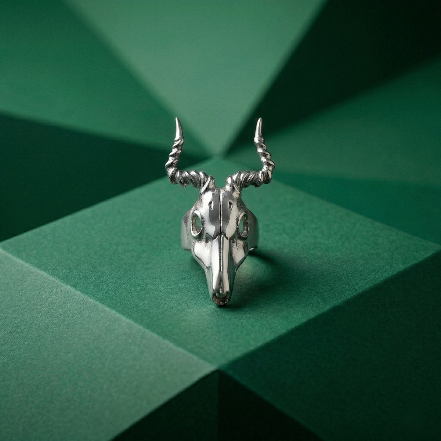 Silver Gazelle Skull Statement Spirit Ring