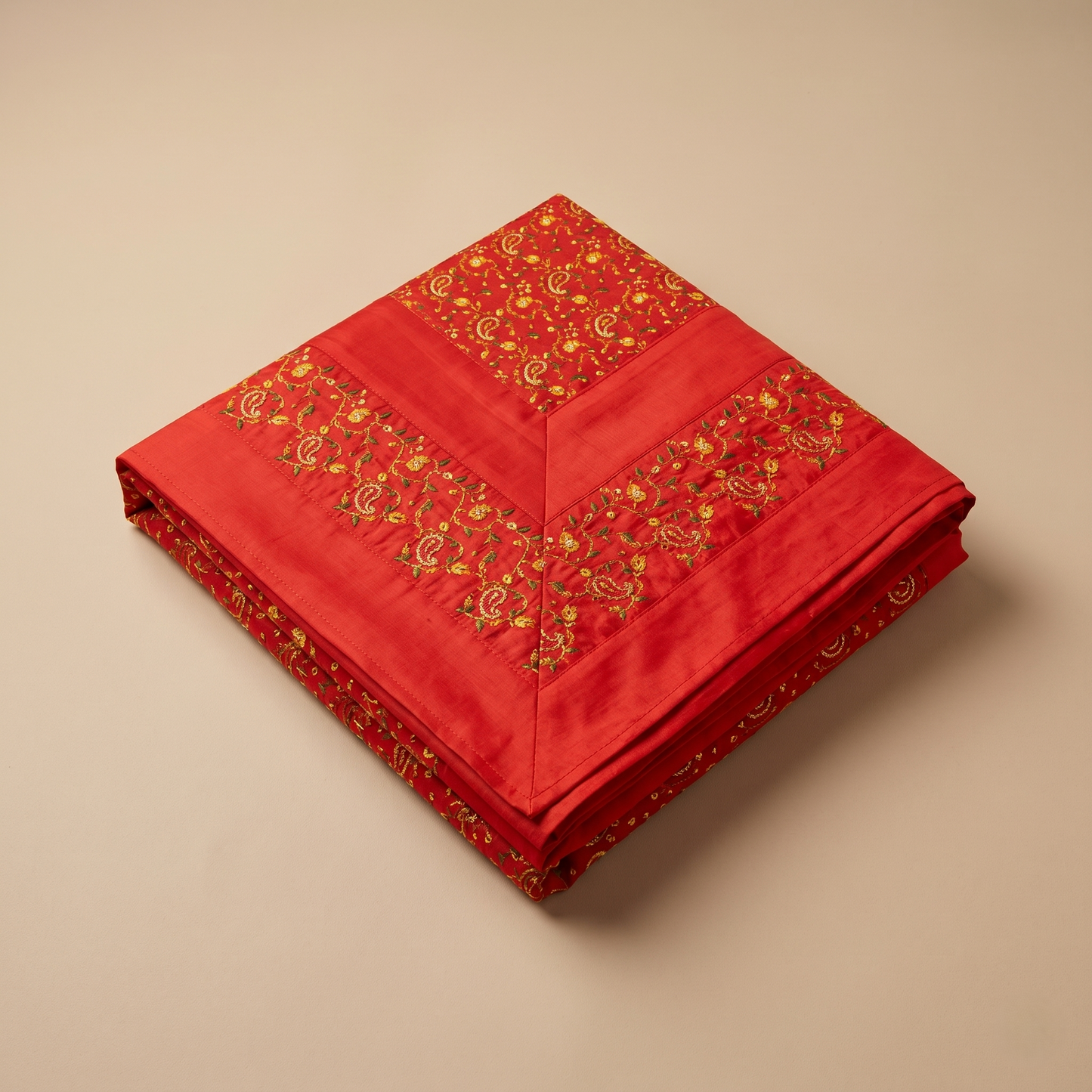 Royal Deep Orange Silk Heritage Floral Bedcover