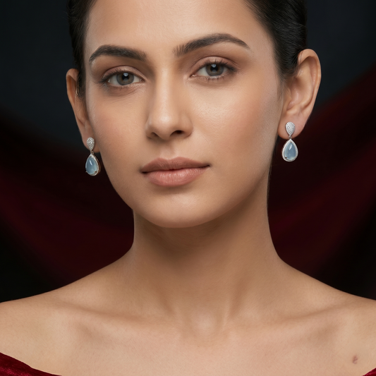 Serene Aqua Chalcedony Silver Drop Earrings
