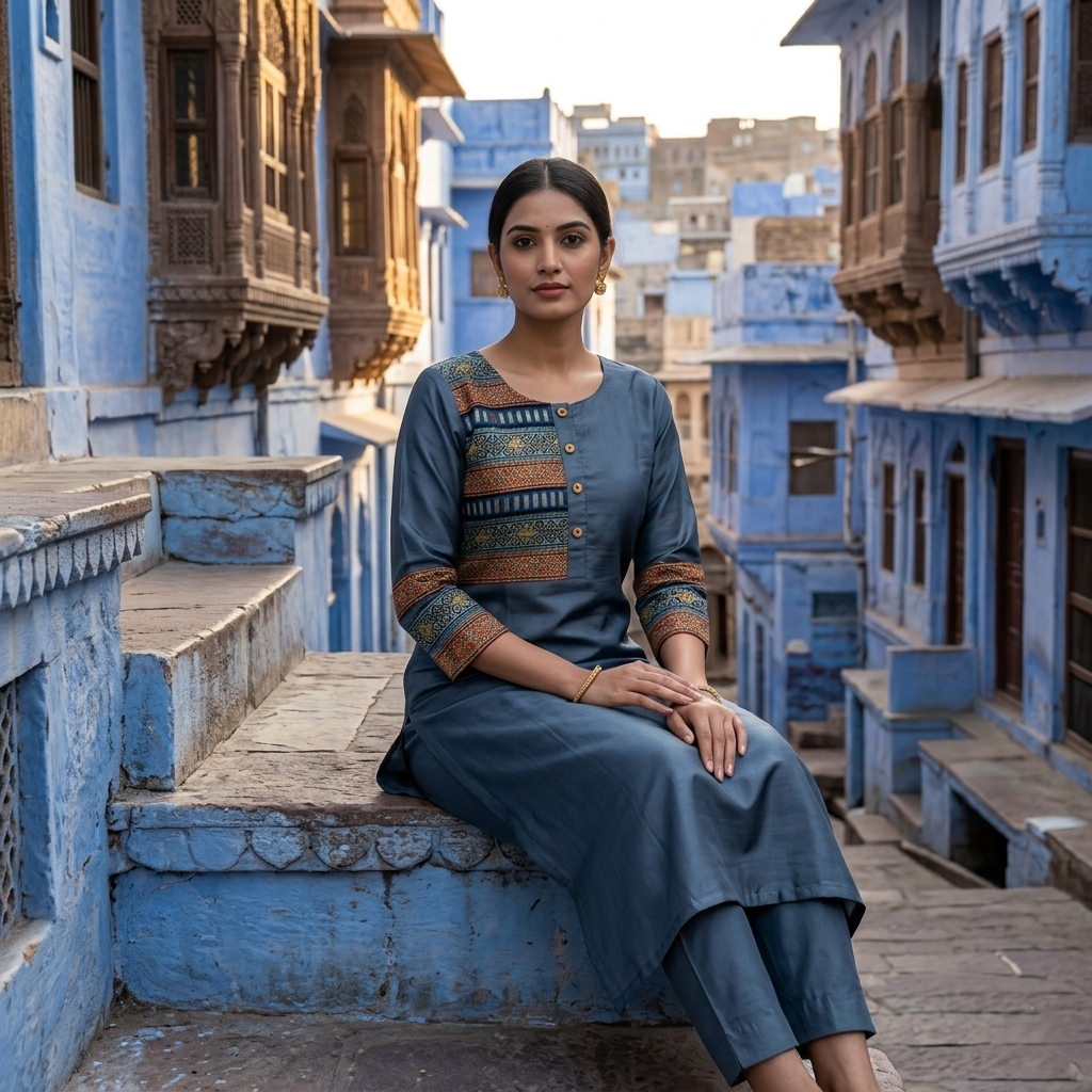 Blue City Heritage Elegant Slate Kurti