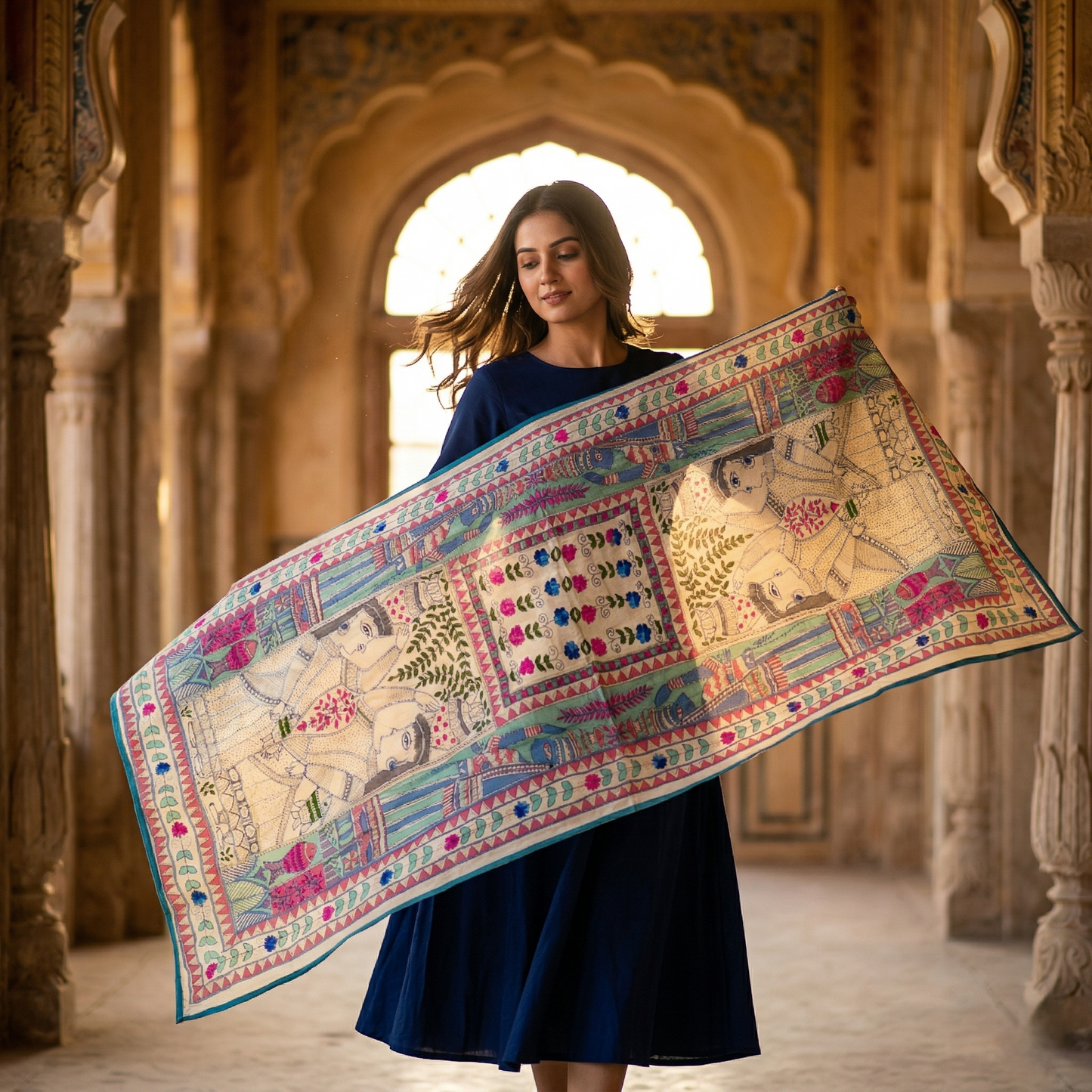Handcrafted Madhubani Art Silk Heritage Dupatta