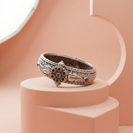 Antique Floral 92.5 Sterling Silver Kada