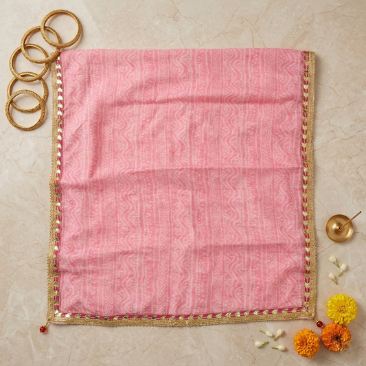Pink Bandhani Dupatta With Gota Patti