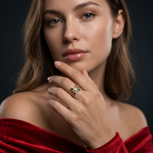 Multi Row Gold Multi-Gemstone Bypass Ring