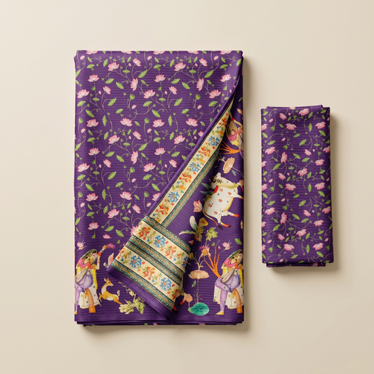 Royal Purple Pichwai Heritage Silk Saree