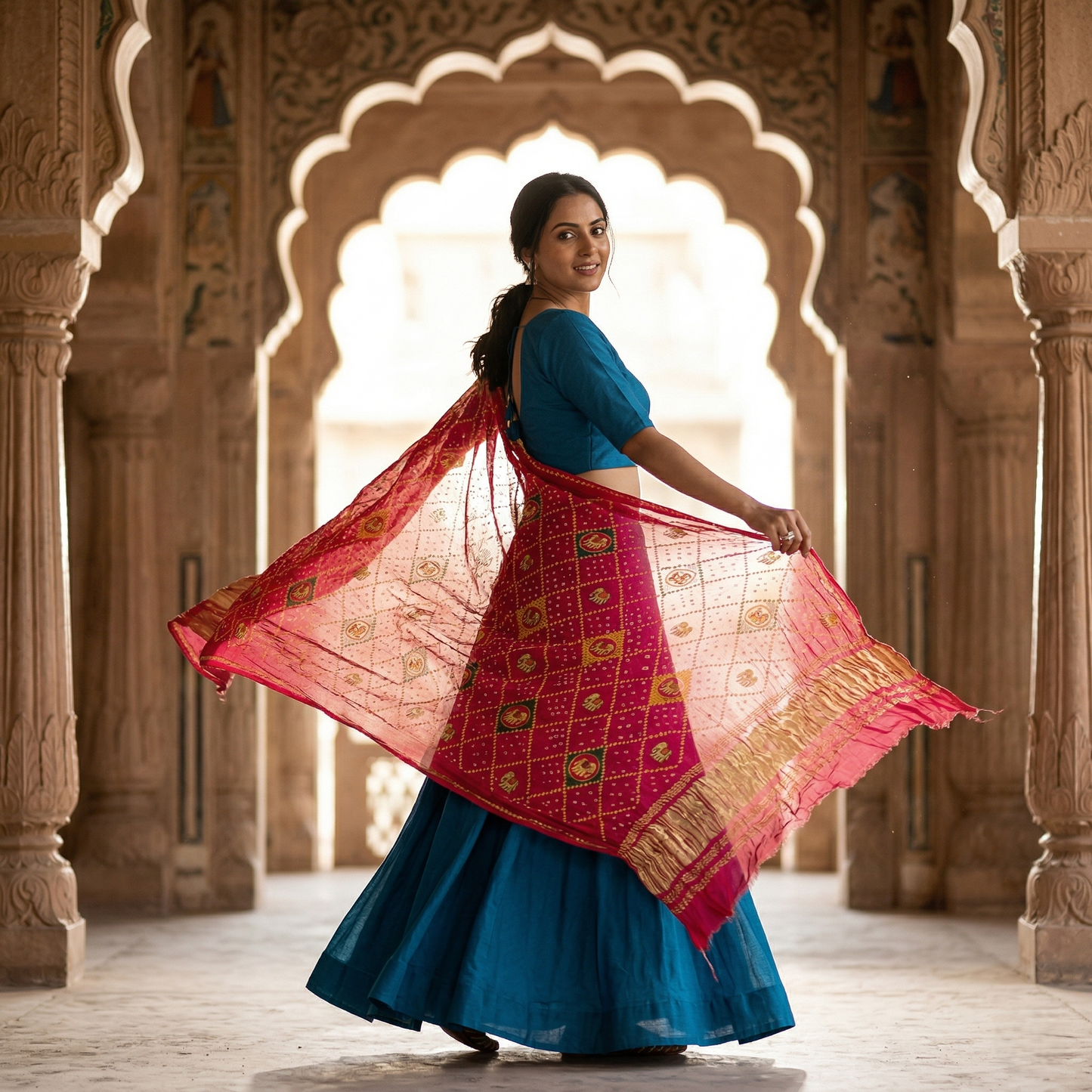 Royal Crimson Handcrafted Silk Bandhani Dupatta