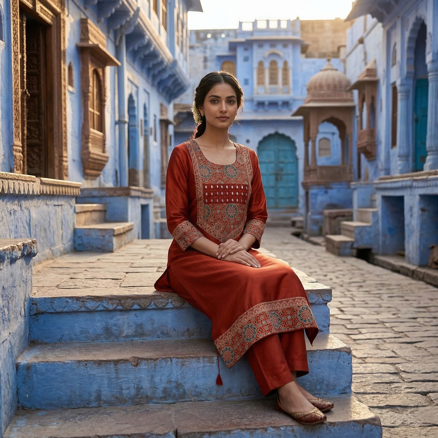 Elegant Rust Silk Embroidered Kurti
