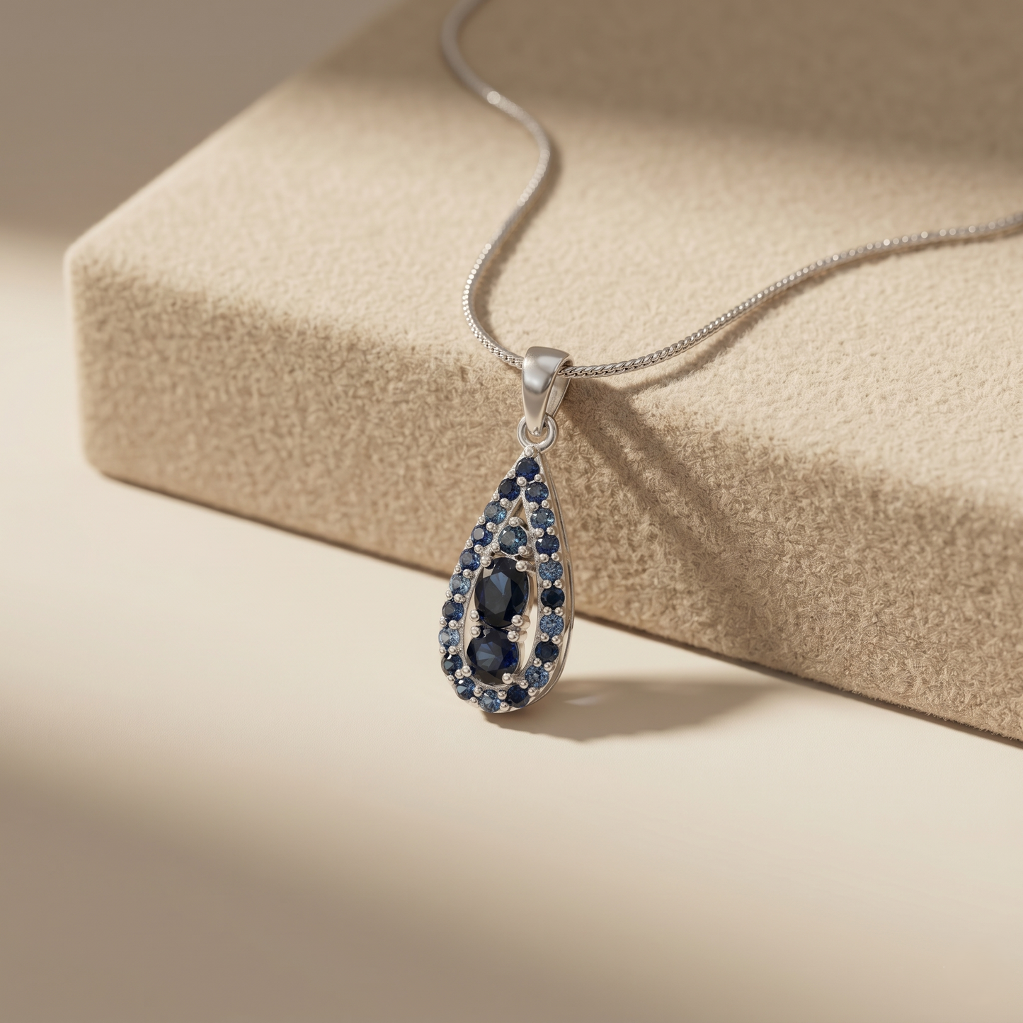 Vintage Teardrop Silver Sapphire Pendant