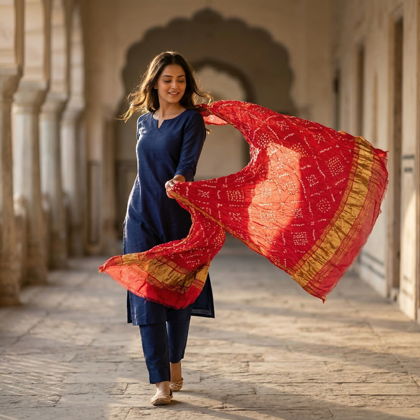 Royal Crimson Handcrafted Bandhani Silk Dupatta