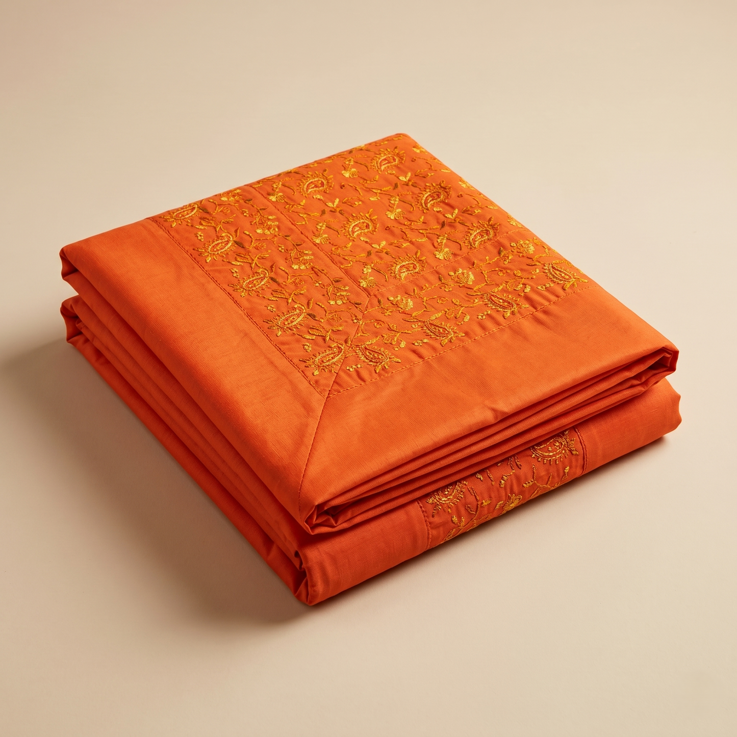 Luxurious Saffron Silk Hand Embroidered Bedcover