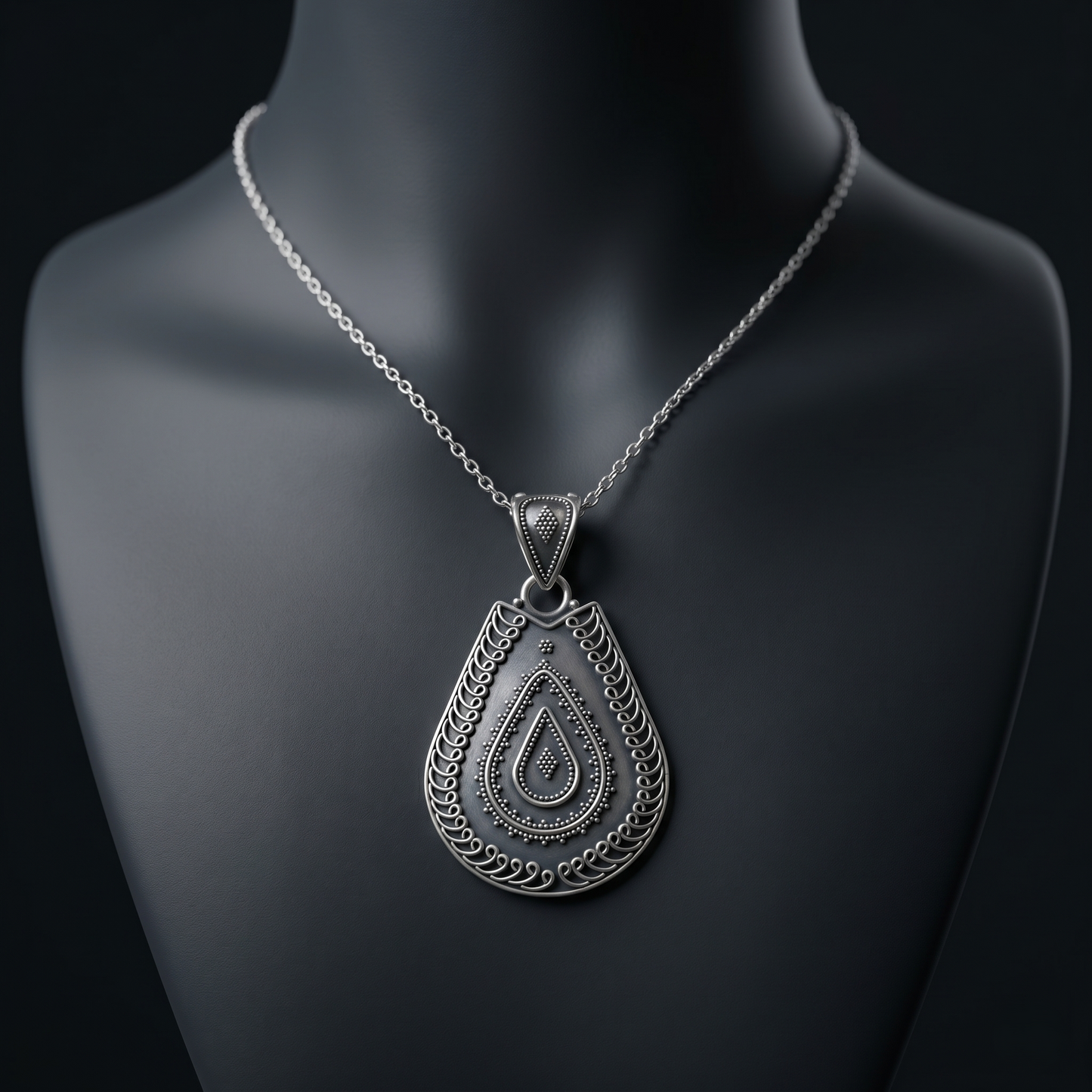 Heritage Teardrop Filigree Silver Artisan Pendant