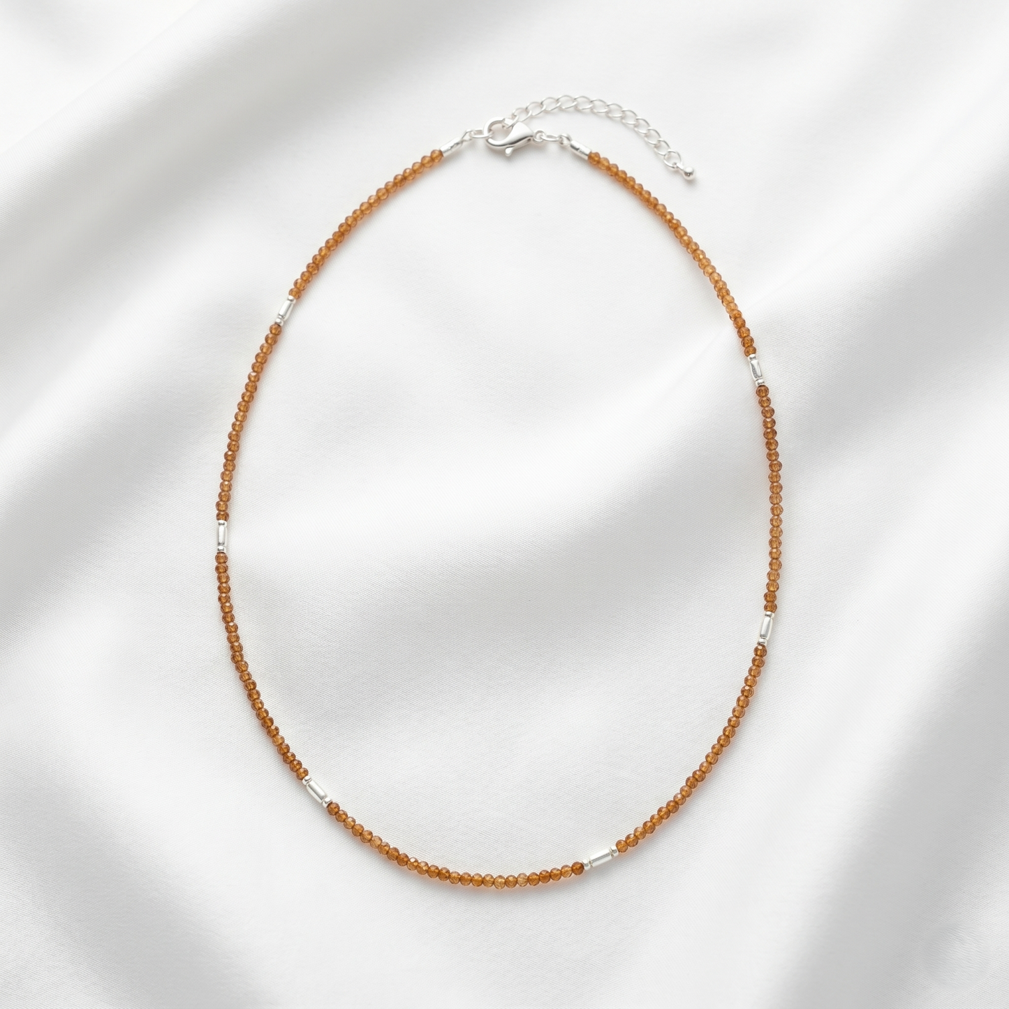 Amber Sparkle Silver Bar Beaded Choker