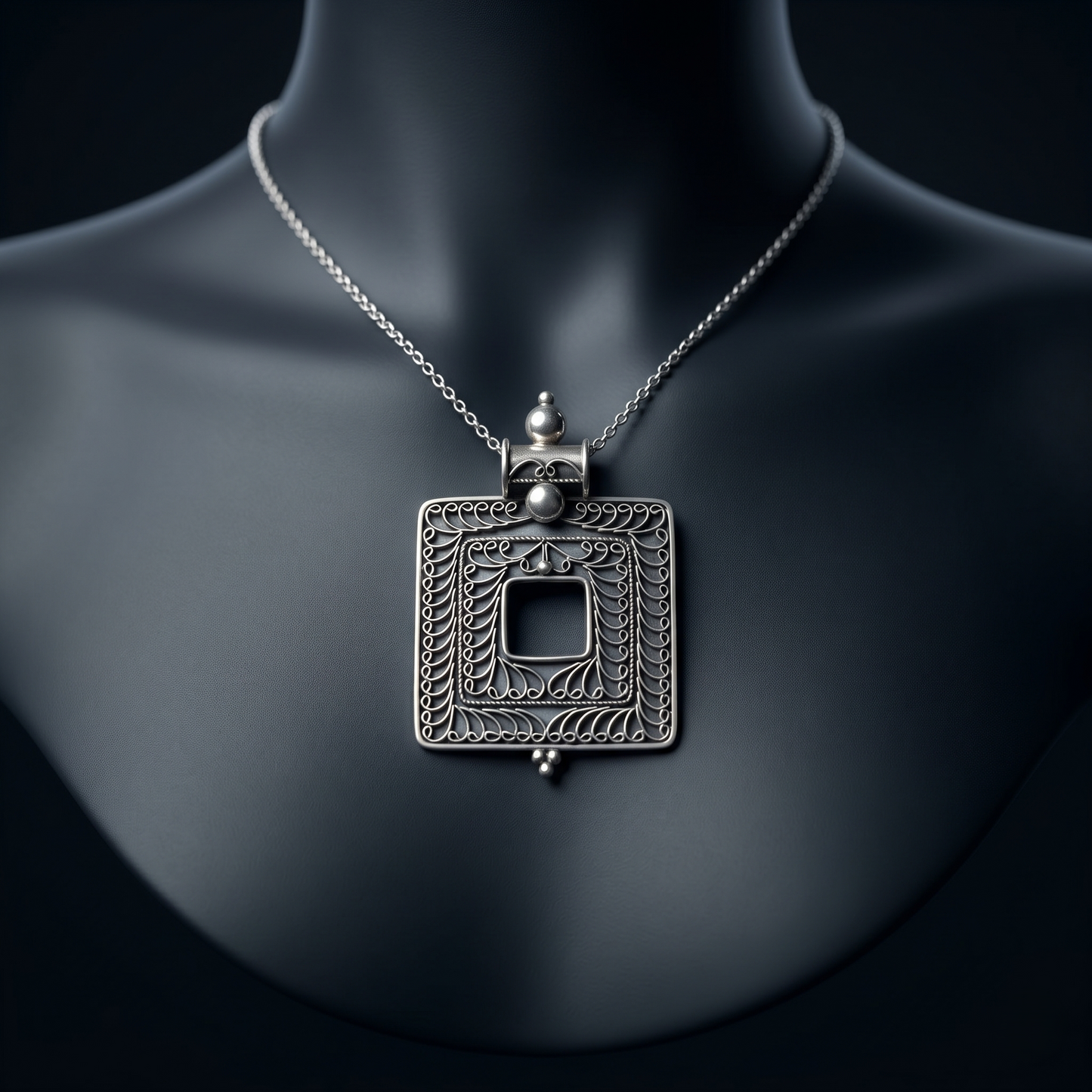 Handcrafted Filigree Square Silver Heritage Pendant