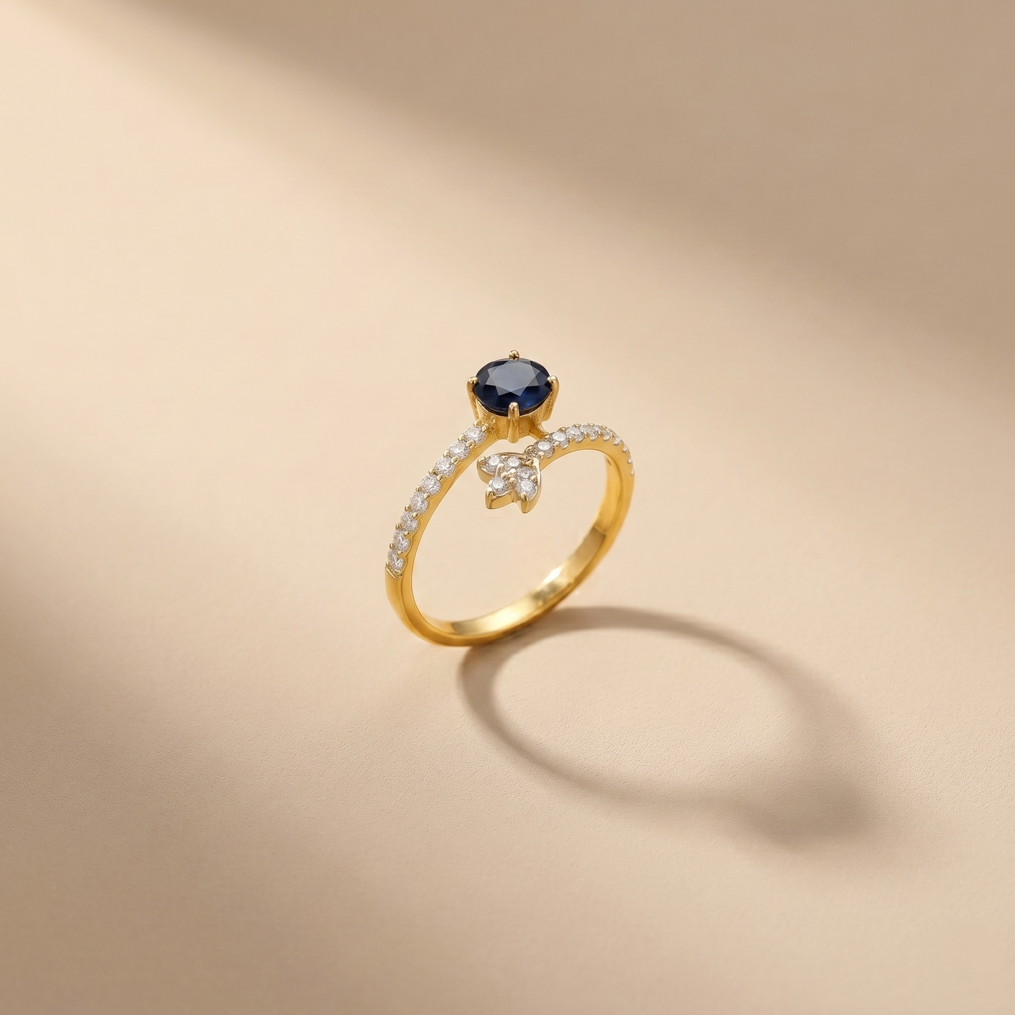 Elegant Sapphire Floral Gold Cocktail Ring