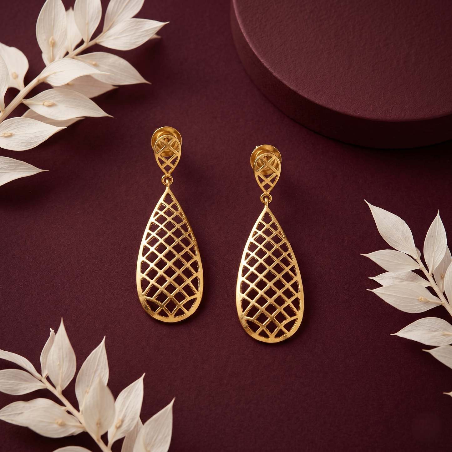 Lattice Teardrop Gold Plated Silver Earrings