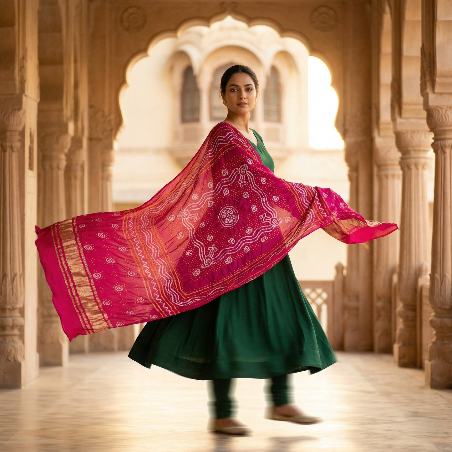 Regal Pink Bandhani Silk Heritage Dupatta