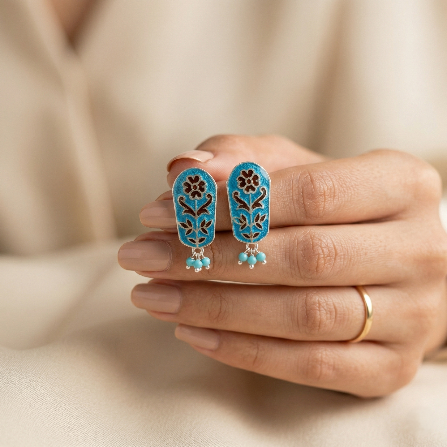 Cerulean Bloom Handcrafted Silver Enamel Drops