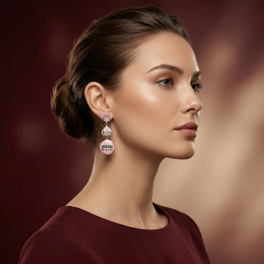 Lotus Meenakari Silver Drop Earrings