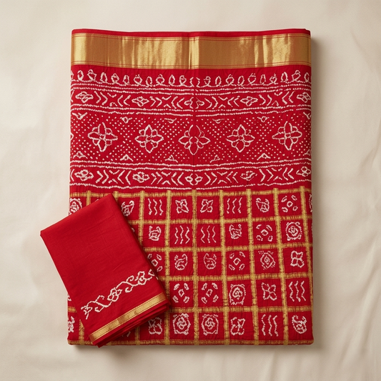 Regal Red Bandhani Silk Saree