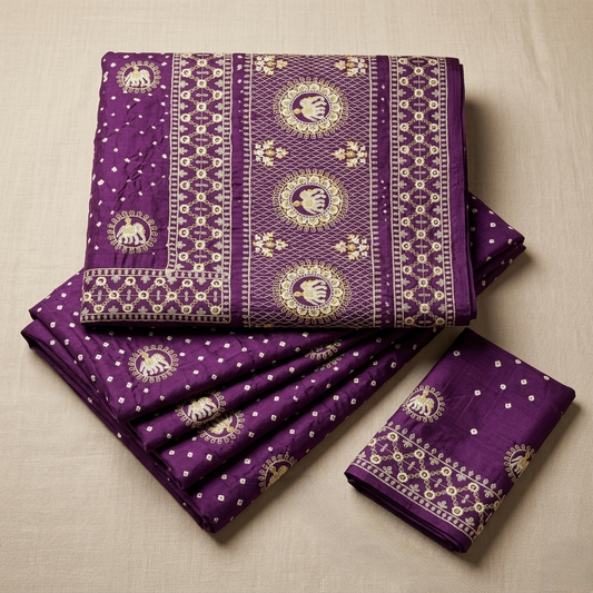 Royal Deep Purple Bandhani Silk Saree