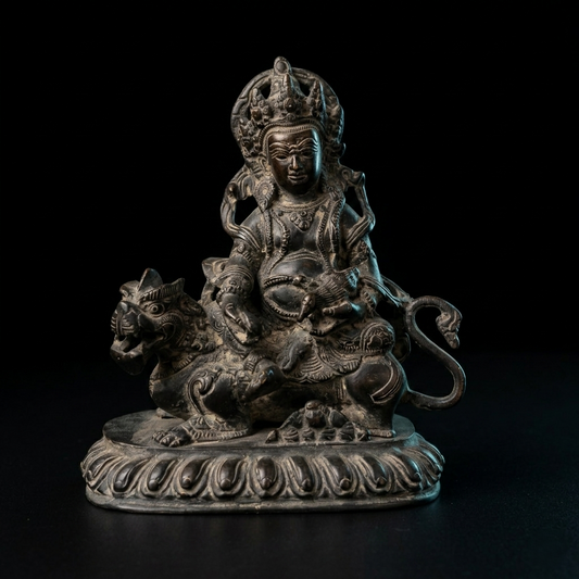 Regal Jambhala Brass Statue on Lion