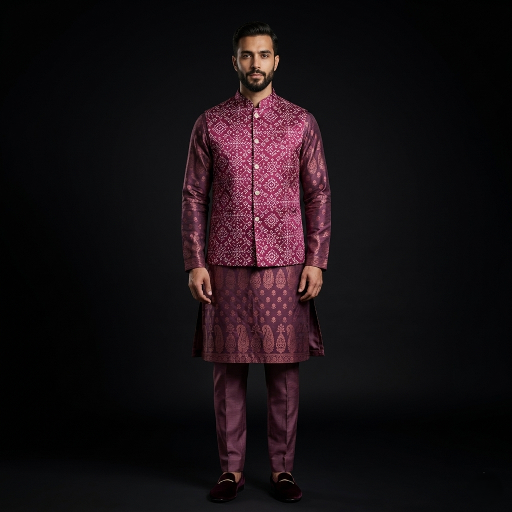Royal Pink Patola Heritage Silk Waistcoat